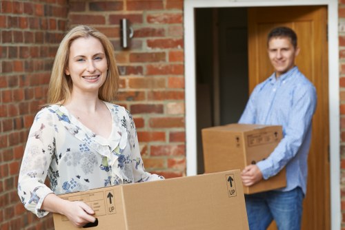 Packed office supplies and labelled boxes for a Westealing business relocation